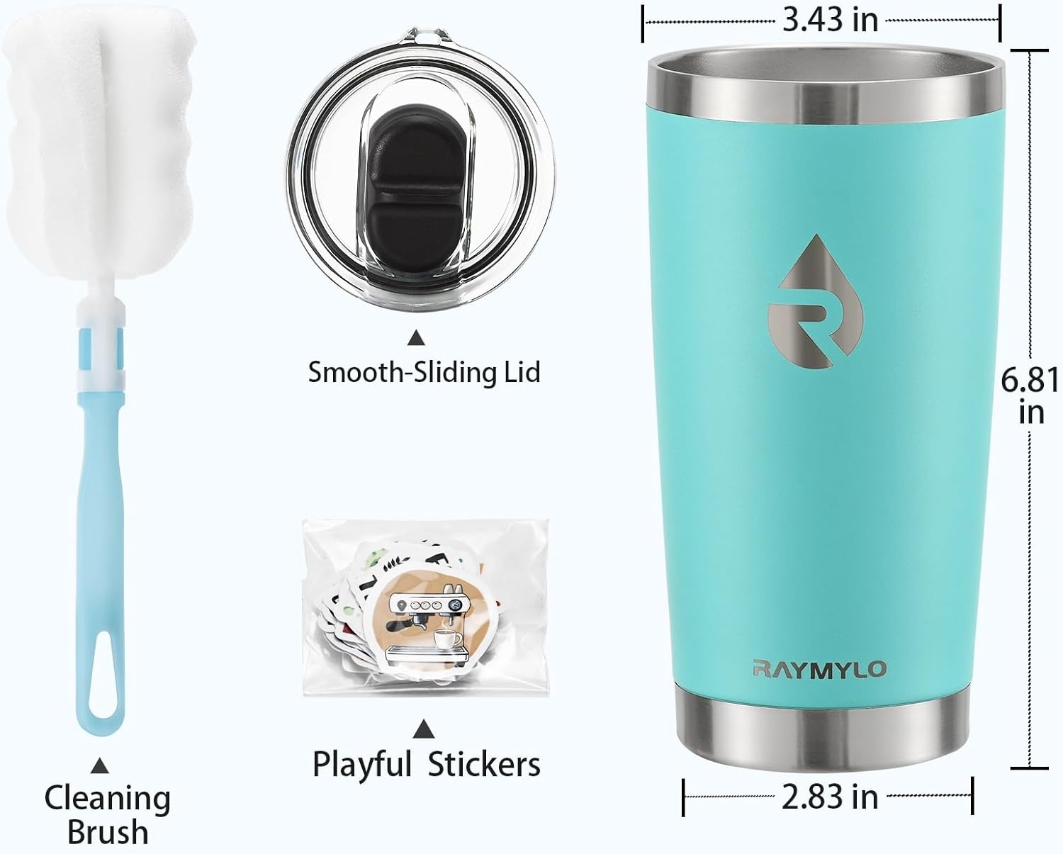 imageRAYMYLO Insulated Travel Coffee Tumbler 20oz Detachable amp SpillProof Slider Lid for Thorough Clean Stainless Steel Reusable Coffee Mug with Lid Fits Most Car Cup Holder amp BPA FreeSeafoam