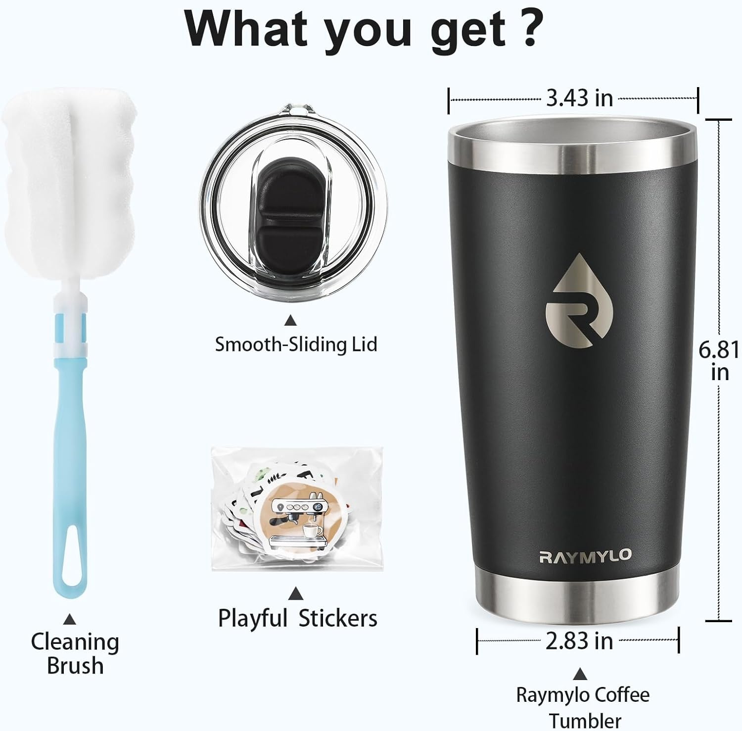 imageRAYMYLO Insulated Travel Coffee Tumbler 20oz Detachable amp SpillProof Slider Lid for Thorough Clean Stainless Steel Reusable Coffee Mug with Lid Fits Most Car Cup Holder amp BPA FreeMagic Black