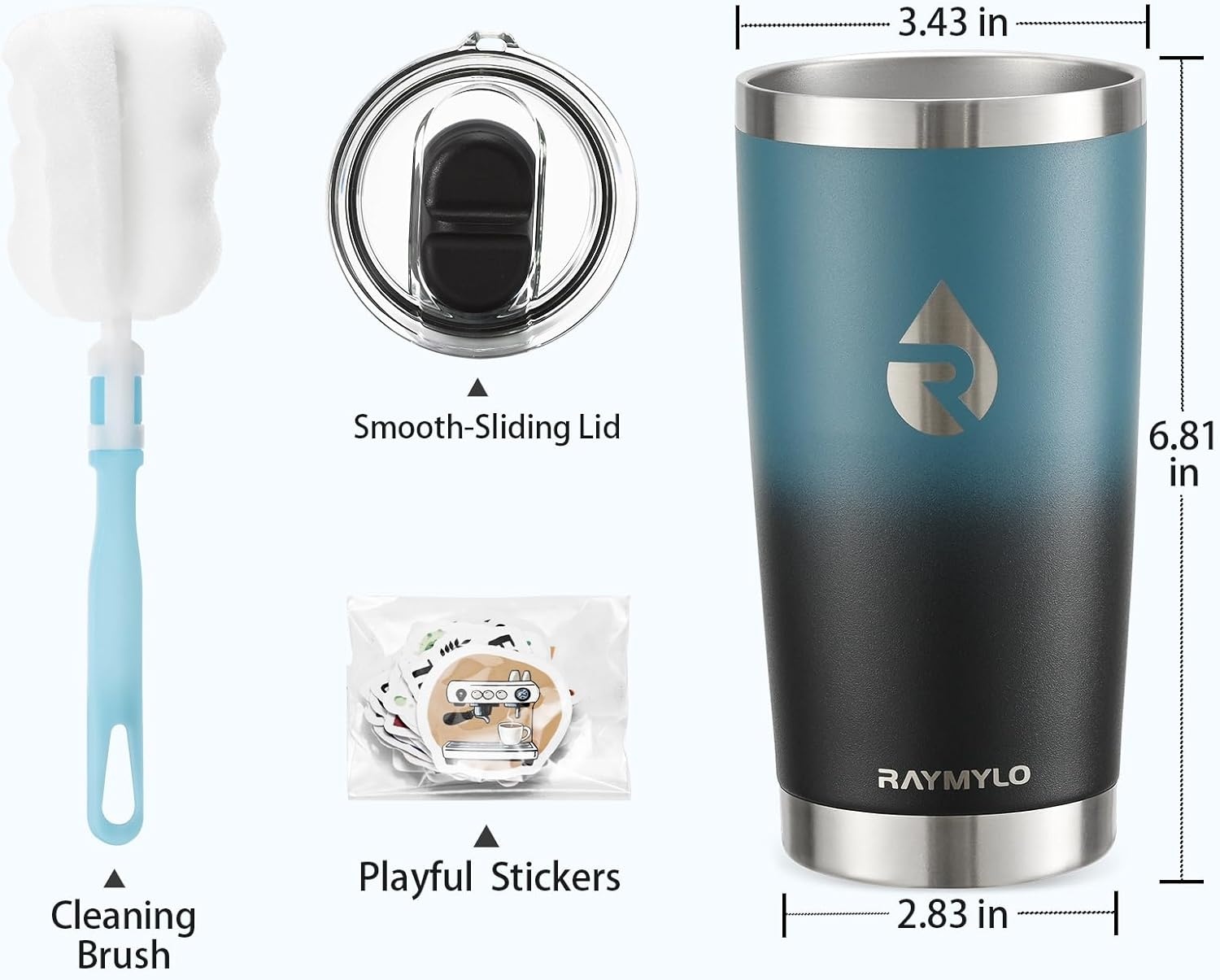 imageRAYMYLO Insulated Travel Coffee Tumbler 20oz Detachable amp SpillProof Slider Lid for Thorough Clean Stainless Steel Reusable Coffee Mug with Lid Fits Most Car Cup Holder amp BPA FreeIndigoBlack