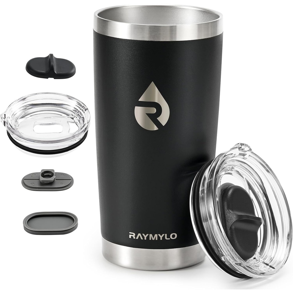 imageRAYMYLO Insulated Travel Coffee Tumbler 20oz Detachable amp SpillProof Slider Lid for Thorough Clean Stainless Steel Reusable Coffee Mug with Lid Fits Most Car Cup Holder amp BPA FreeMagic Black