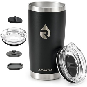 RAYMYLO Insulated Travel Coffee Tumbler 20oz, Detachable & Spill-Proof Slider Lid for Thorough Clean, Stainless Steel Reusable Coffee Mug with Lid Fits Most Car Cup Holder & BPA Free(Magic Black)