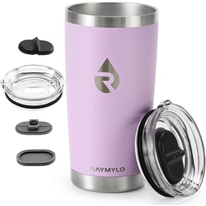 RAYMYLO Insulated Travel Coffee Tumbler 20oz, Detachable & Spill-Proof Slider Lid for Thorough Clean, Stainless Steel Reusable Coffee Mug with Lid Fits Most Car Cup Holder & BPA Free(Light Purple)