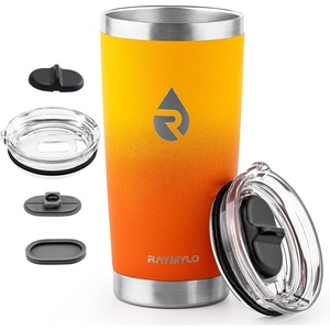 RAYMYLO Insulated Travel Coffee Tumbler 20oz, Detachable & Spill-Proof Slider Lid for Thorough Clean, Stainless Steel Reusable Coffee Mug with Lid Fits Most Car Cup Holder & BPA Free(Ombre Orange)