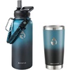 RAYMYLO Insulated Water Bottle 32 oz bundle with 20 oz Coffee Tumbler, Triple Wall Vacuum Stainless Steel, Leak Proof & Non-BPA,