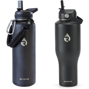RAYMYLO 40oz Water Bottle Insulated (Black) + 40oz Insulated Water Bottle for Car (Black)
