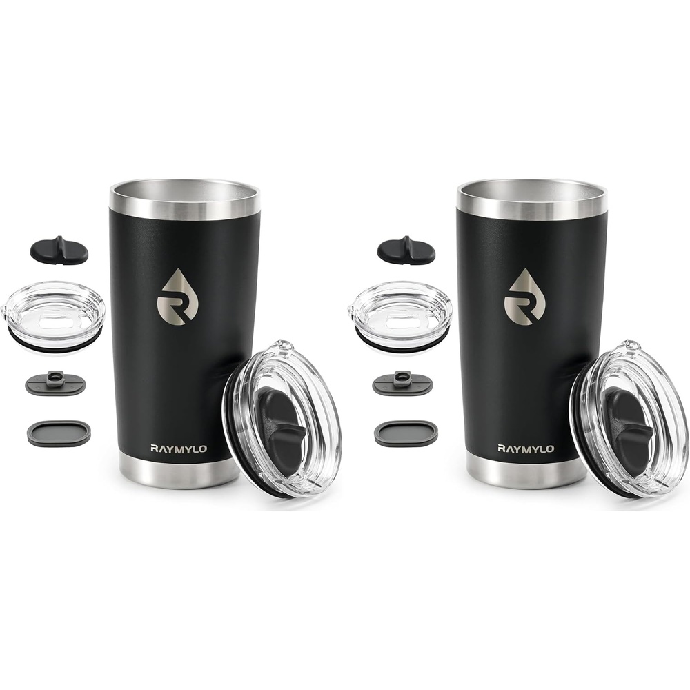 image:imageRAYMYLO Insulated Travel Coffee Tumbler 20oz Detachable amp SpillProof Slider Lid for Thorough Clean Stainless Steel Reusable Coffee Mug with Lid Fits Most Car Cup Holder amp BPA Free Pack of 2Black