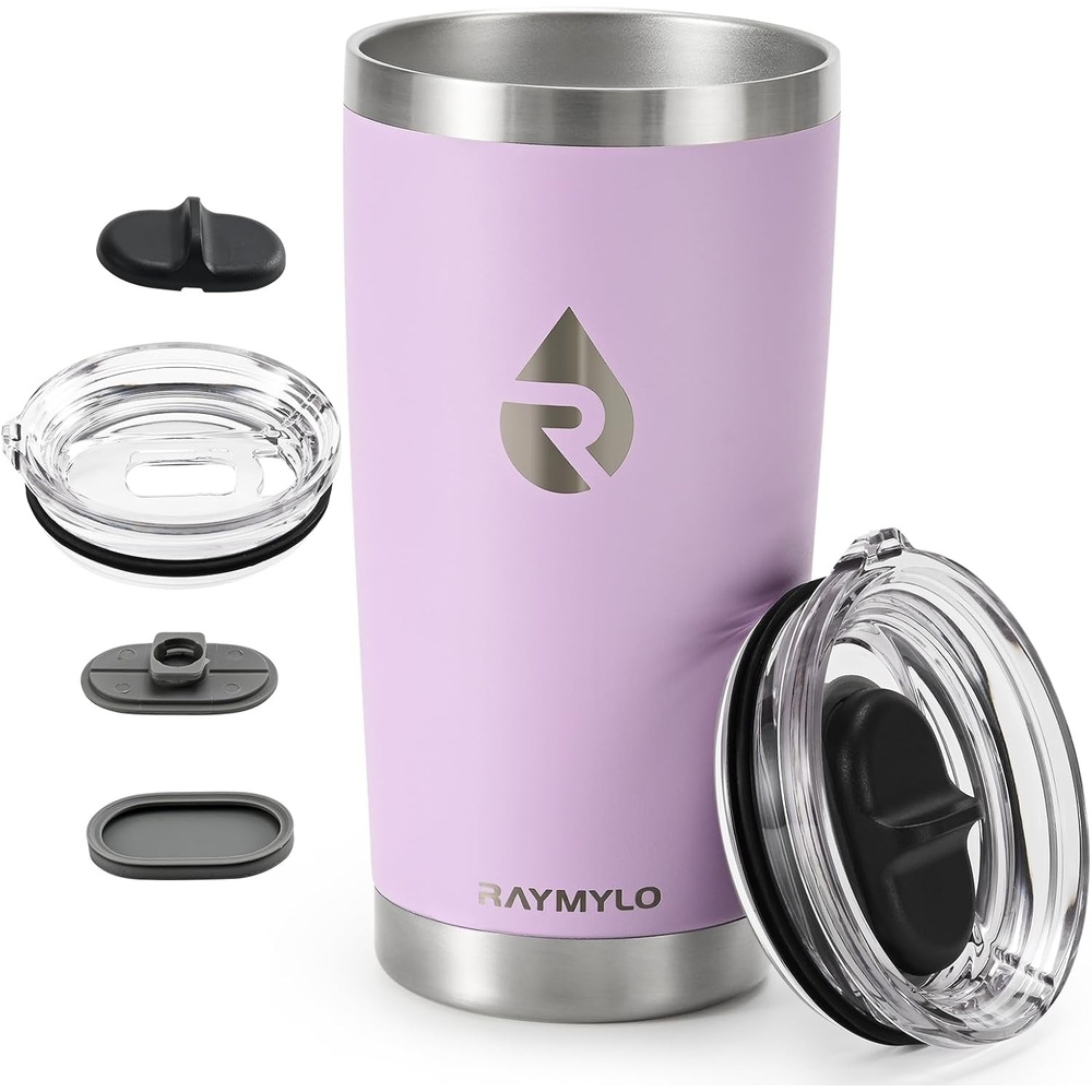 image:imageRAYMYLO Insulated Travel Coffee Tumbler 20oz Detachable amp SpillProof Slider Lid for Thorough Clean Stainless Steel Reusable Coffee Mug with Lid Fits Most Car Cup Holder amp BPA Free Pack of 2Light Purple