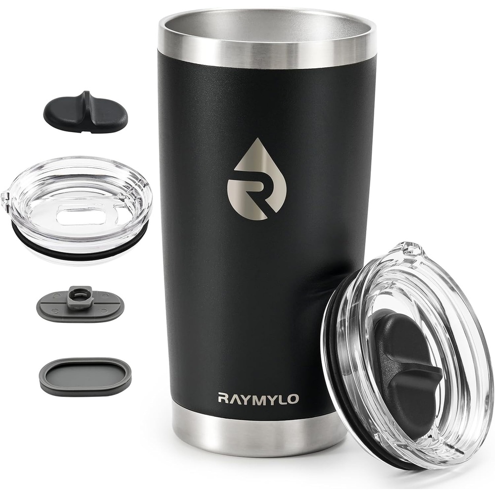 image:imageRAYMYLO Insulated Travel Coffee Tumbler 20oz Detachable amp SpillProof Slider Lid for Thorough Clean Stainless Steel Reusable Coffee Mug with Lid Fits Most Car Cup Holder amp BPA Free Pack of 2Magic Black