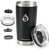 RAYMYLO Insulated Travel Coffee Tumbler 20oz, Detachable & Spill-Proof Slider Lid for Thorough Clean, Stainless Steel Reusable Coffee Mug with Lid Fits Most Car Cup Holder & BPA Free (Pack of 2)(Magic Black)