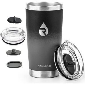 RAYMYLO Insulated Travel Coffee Tumbler 20oz, Detachable & Spill-Proof Slider Lid for Thorough Clean, Stainless Steel Reusable Coffee Mug with Lid Fits Most Car Cup Holder & BPA Free (Pack of 2)(Dark Gray)