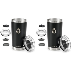 RAYMYLO Insulated Travel Coffee Tumbler 20oz, Detachable & Spill-Proof Slider Lid for Thorough Clean, Stainless Steel Reusable Coffee Mug with Lid Fits Most Car Cup Holder & BPA Free (Pack of 2)(Black)