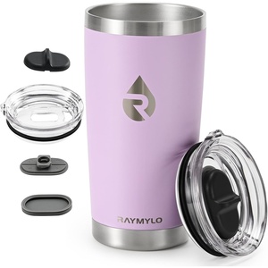 RAYMYLO Insulated Travel Coffee Tumbler 20oz, Detachable & Spill-Proof Slider Lid for Thorough Clean, Stainless Steel Reusable Coffee Mug with Lid Fits Most Car Cup Holder & BPA Free (Pack of 2)(Light Purple)